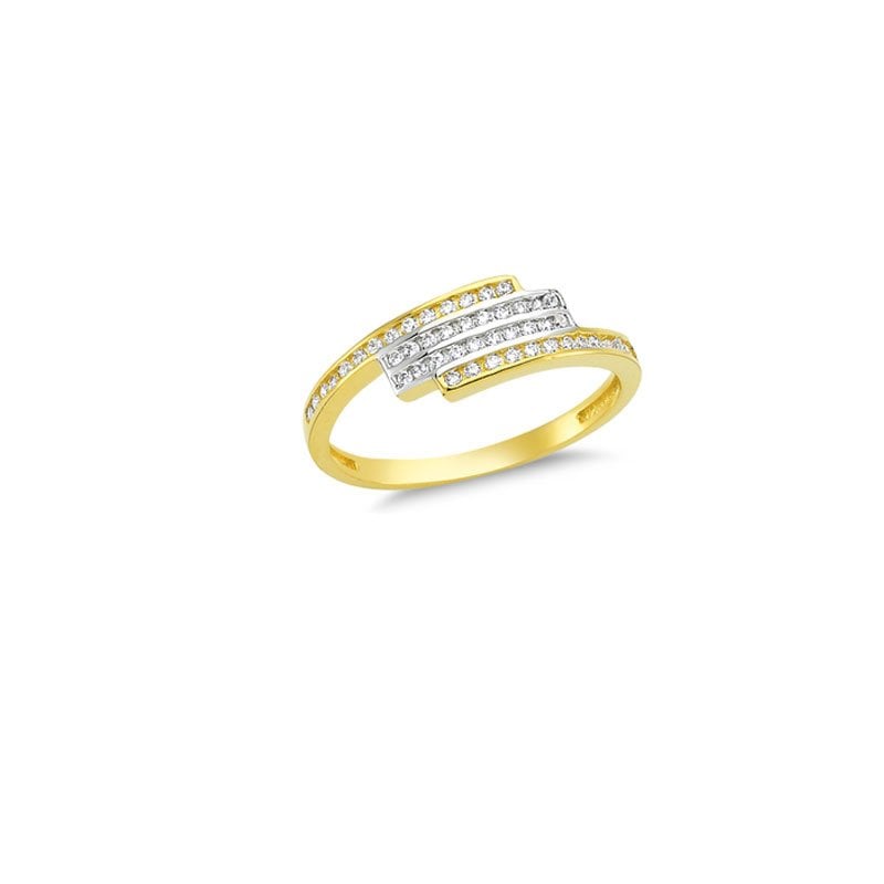 Beelo Gold 14K Altın İkili Renk Taşlı Yüzük