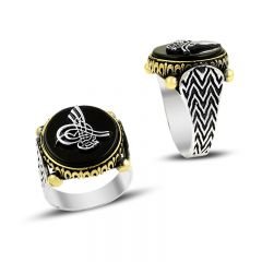 Beelo Silver 925K Gümüş Oniks Osmanlı Tuğrası Erkek Yüzük
