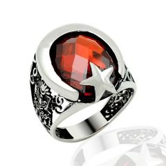 Beelo Silver 925K Gümüş ( Ay Yıldız-Osmanlı Arma ) Erkek Yüzük