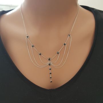 Beelo Silver Gümüş 925K Gümüş Tasarım Tasarım Siyah Taşlı  Kolye