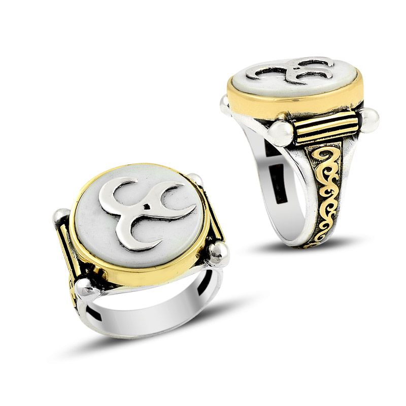 Beelo Silver 925K Gümüş Sedef Üç Hilal Erkek Yüzük