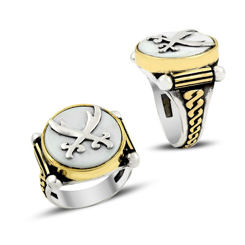 Beelo Silver 925K Gümüş Sedef Zülfikar Kılıç Erkek Yüzük