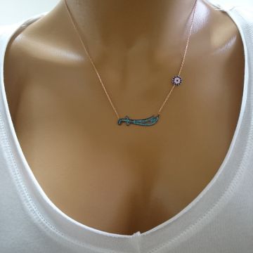 Beelo Silver 925K Gümüş Turkuaz Zülfikar Nazar Kolye