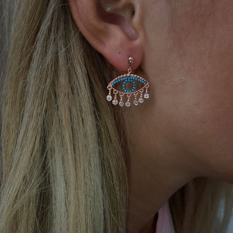 Rose Gold P. 925K Gümüş Göz Taşlı Küpe