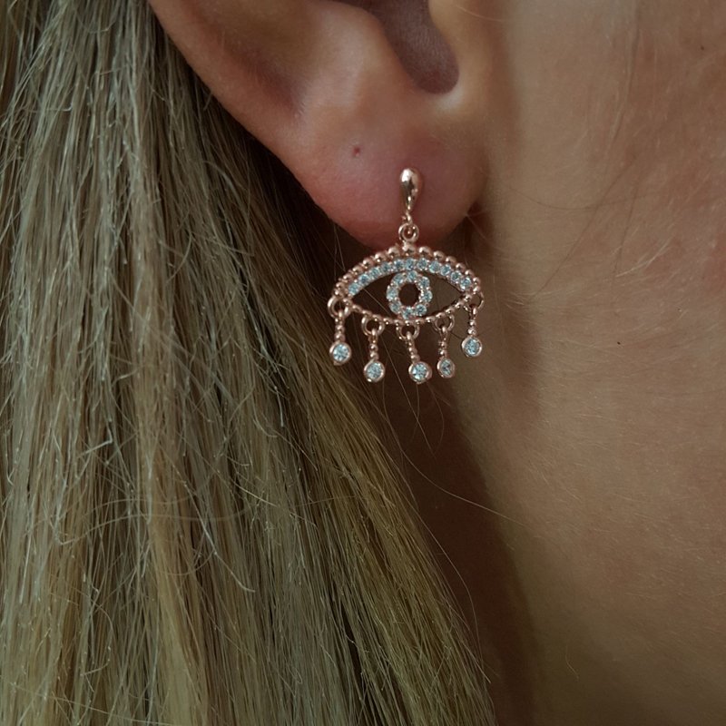 Rose Gold P. 925K Gümüş Göz Taşlı Küpe