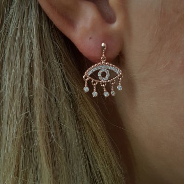 Rose Gold P. 925K Gümüş Göz Taşlı Küpe