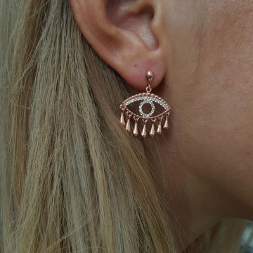 Rose Gold P. 925K Gümüş Göz Taşlı Küpe