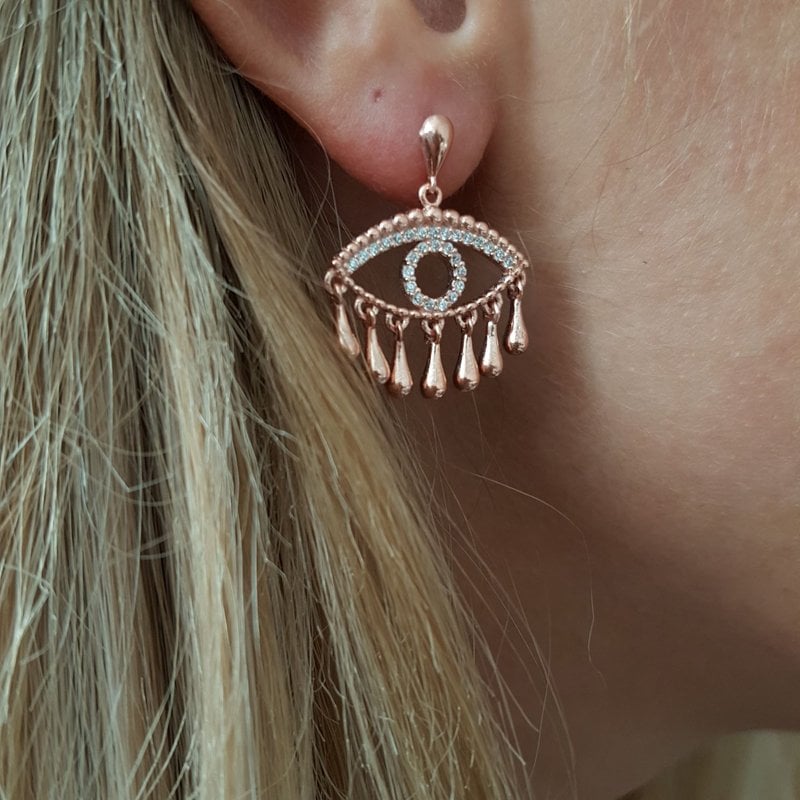 Rose Gold P. 925K Gümüş Göz Taşlı Küpe