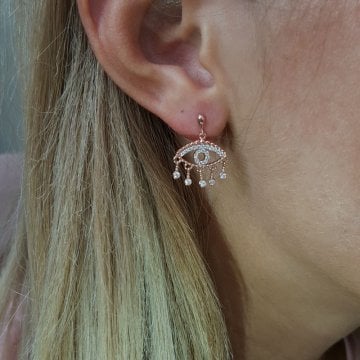 Rose Gold P. 925K Gümüş Göz Taşlı Küpe