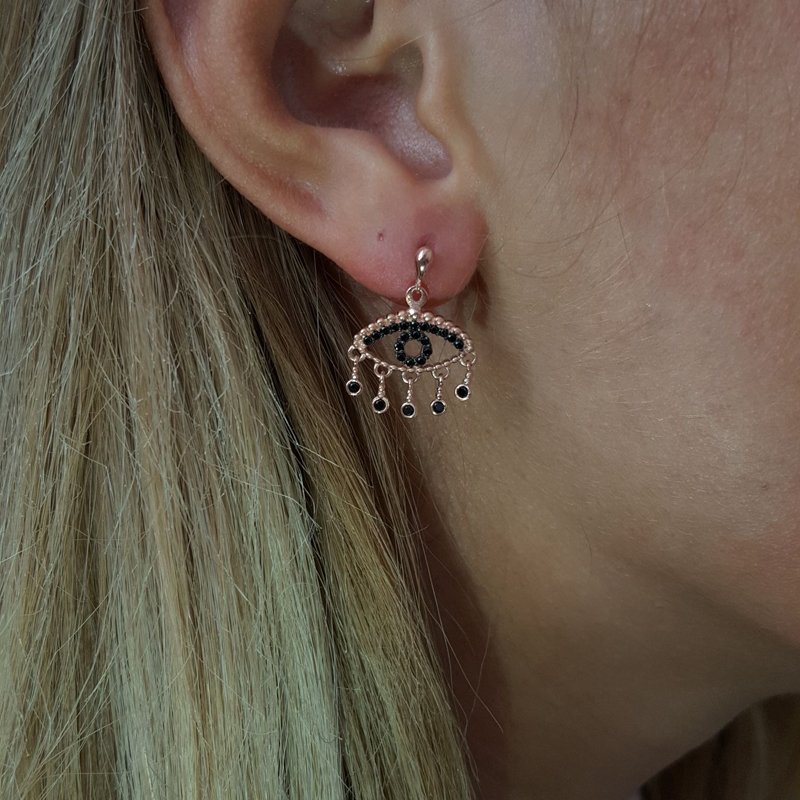 Rose Gold P. 925K Gümüş Göz Taşlı Küpe
