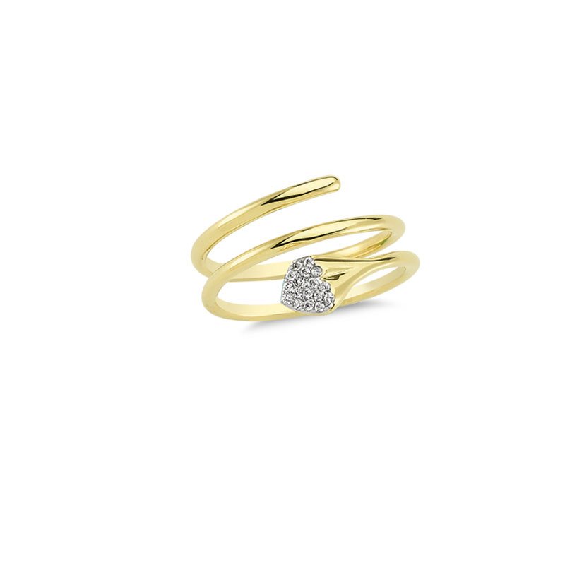 Beelo Gold 14K Altın Tasarım Taşlı Kalp Yüzük