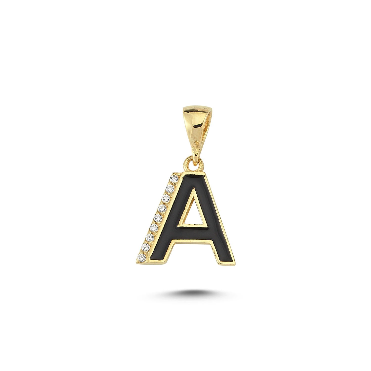 Beelo Gold 14K Altın Taşlı A Siyah Harfi Kolye Ucu