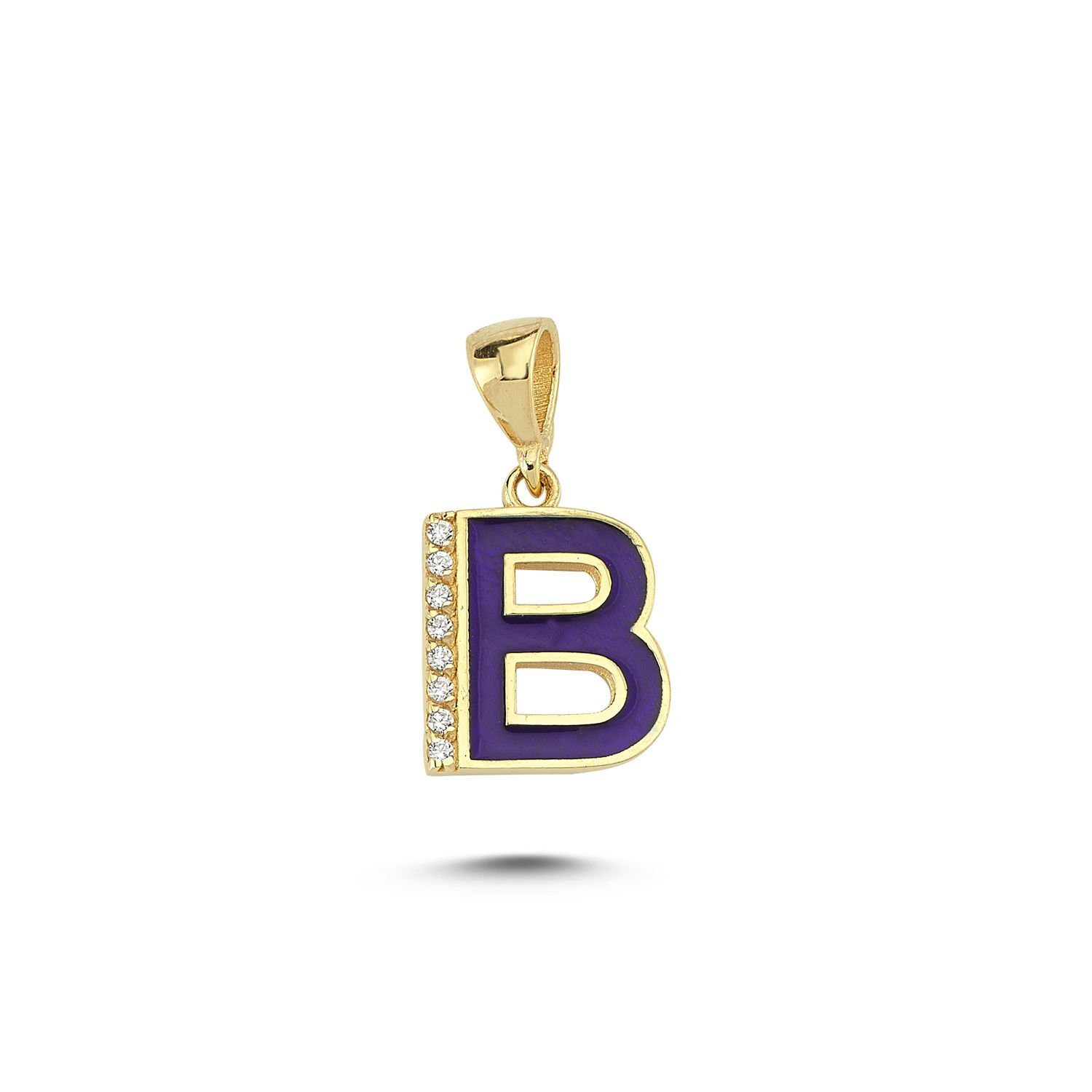 Beelo Gold 14K Altın Taşlı B Siyah Harfi Kolye Ucu