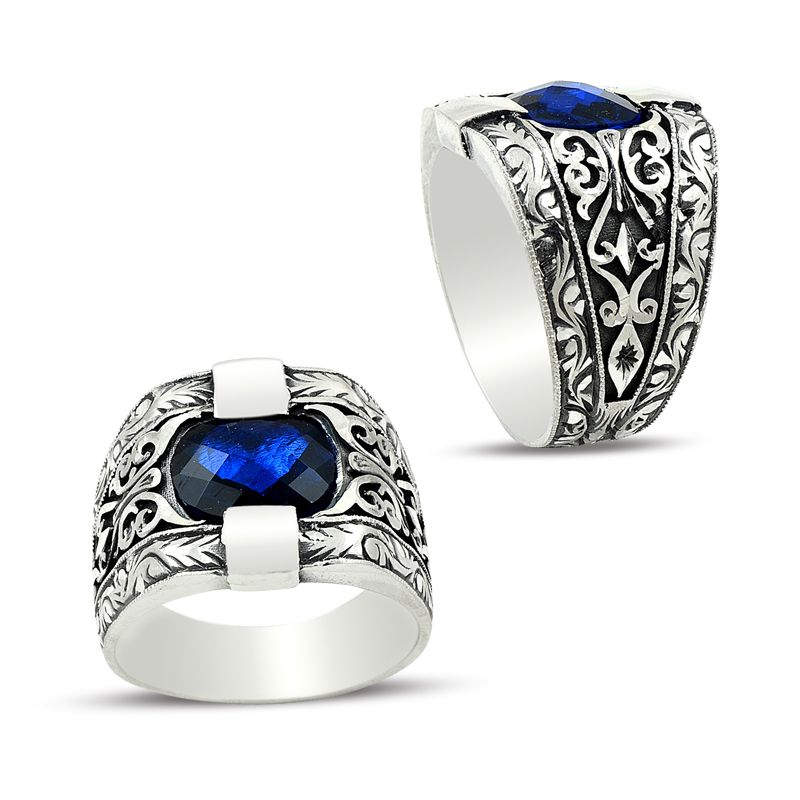 Beelo Silver 925K Gümüş Erzurum El işi Zirkon Erkek Yüzük