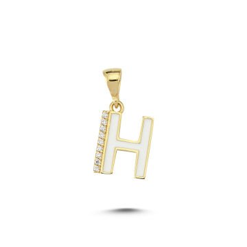Beelo Gold 14K Altın Taşlı H Harfi Beyaz Kolye Ucu