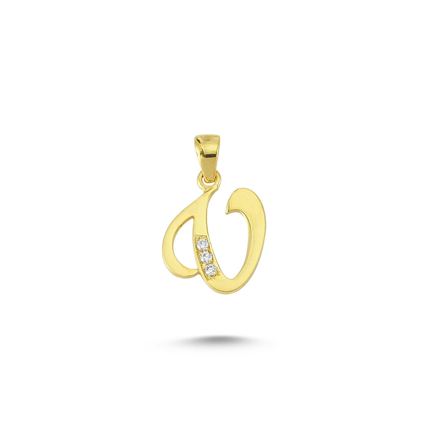 Beelo Gold 14K Altın Taşlı  V Harfi Tasarım Kolye Ucu