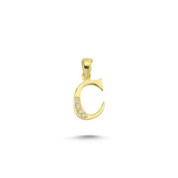 Beelo Gold 14K Altın Taşlı C Harfi Tasarım Kolye Ucu