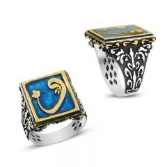 Beelo Silver 925K Gümüş Mineli Vav Erkek Yüzük