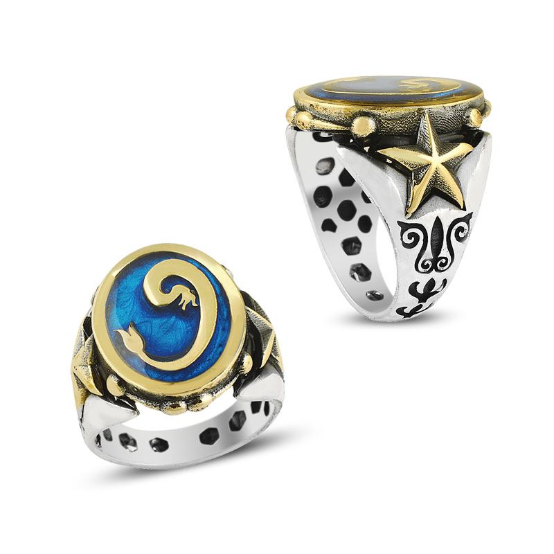 Beelo Silver 925K Gümüş Mineli Vav Erkek Yüzük