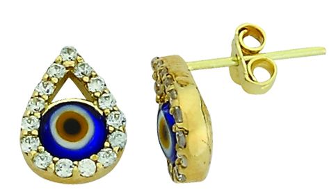 Beelo Gold 14K Altın Nazar Su Damlası Küpe