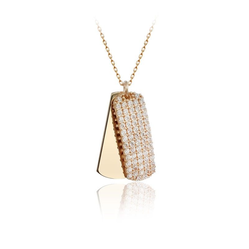 Beelo Gold 14K Altın Tasarım Plaka Beyaz Kolye Kişiye Özel