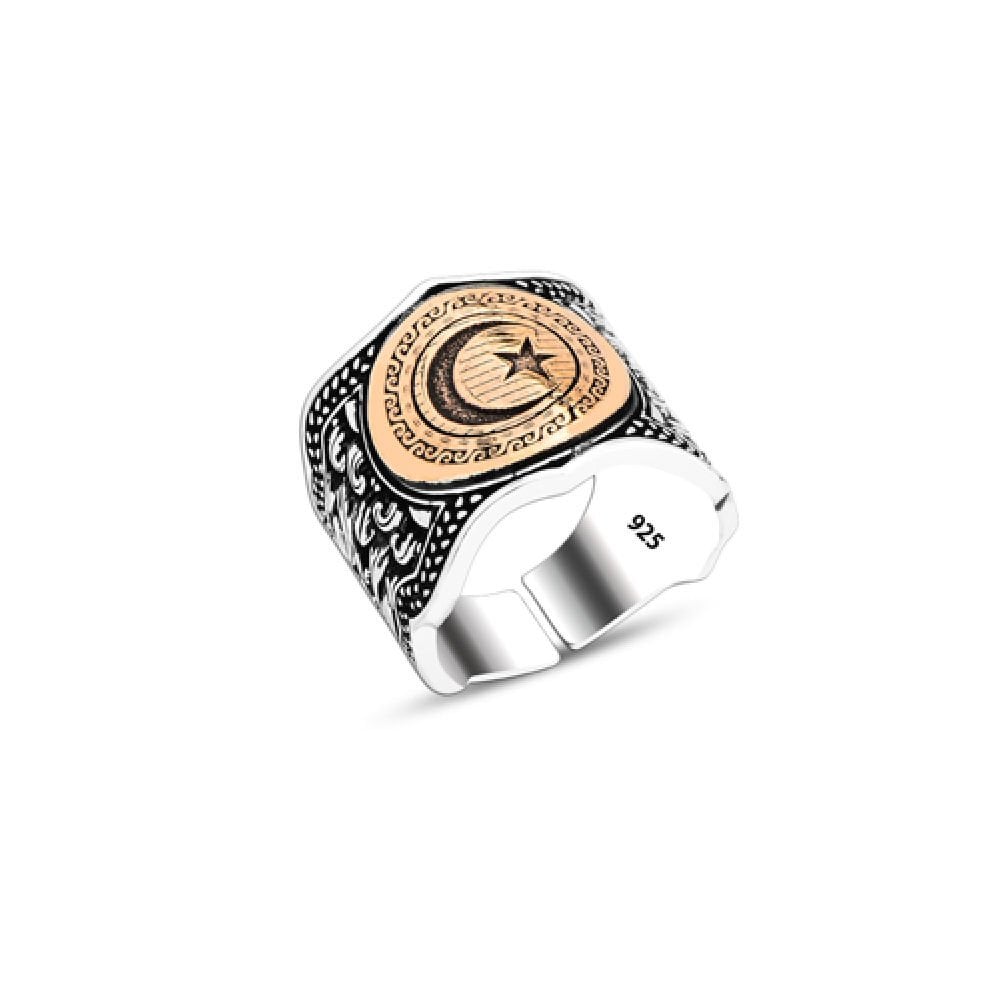 Beelo Silver 925K Gümüş Ay Yıldız Erkek YüzüK