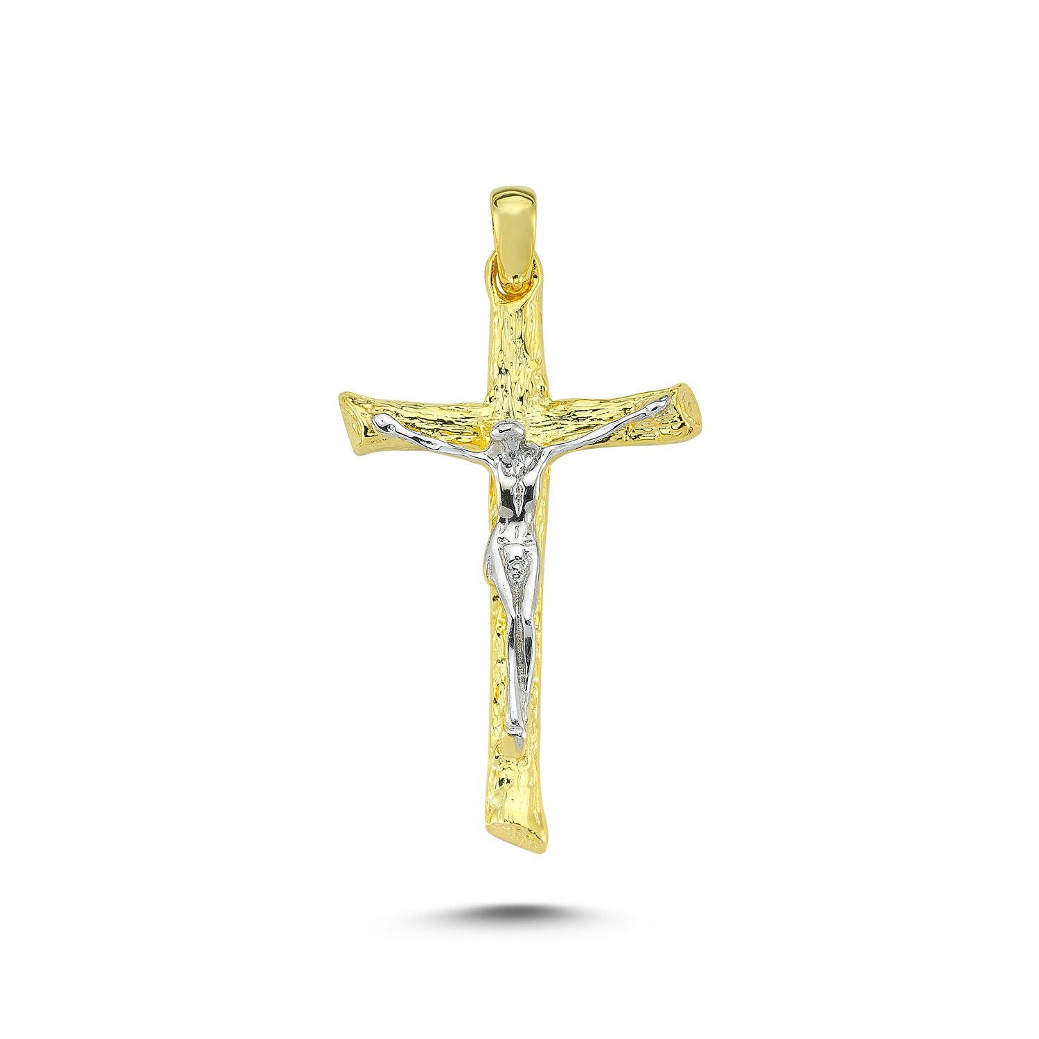 Beelo Gold 14K Altın İkili Renk Haç Kolye Ucu