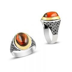 Beelo Silver 925K Gümüş Akik Erkek Yüzük