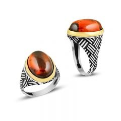 Beelo Silver 925K Gümüş Akik Erkek Yüzük