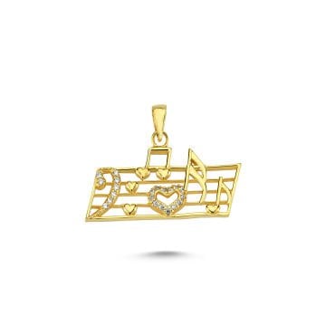 Beelo Gold 14K Altın Kalpli Notalı Özel Tasarım Kolye Ucu