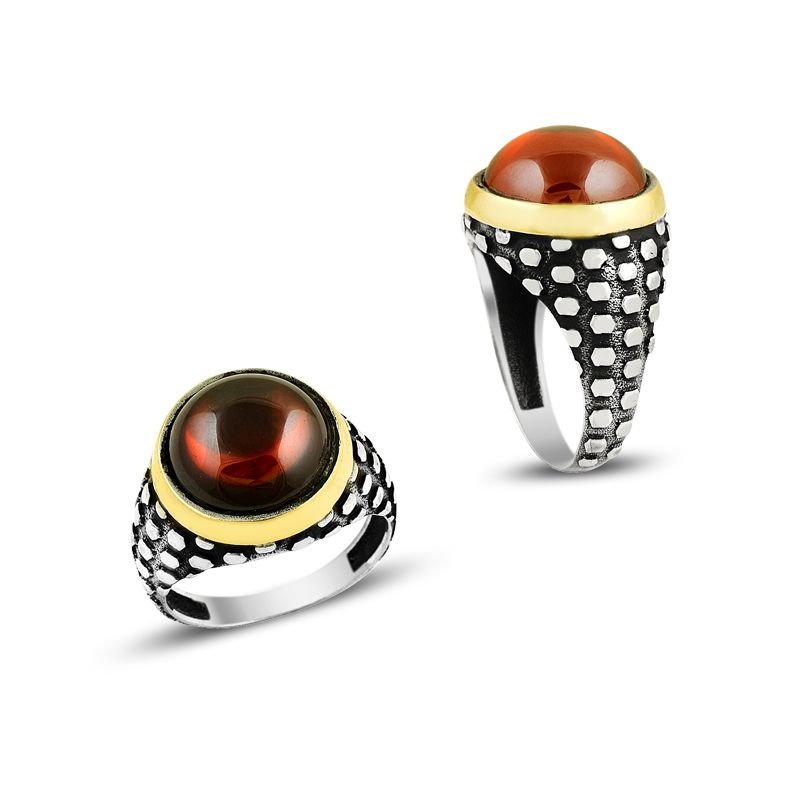 Beelo Silver 925K Gümüş Akik Erkek Yüzük