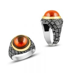 Beelo Silver 925K Gümüş Akik Erkek Yüzük