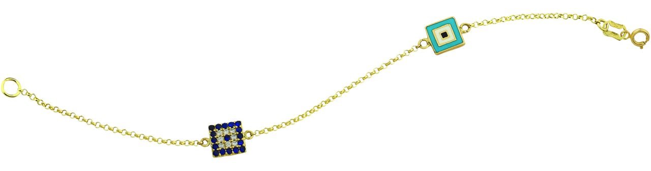 Beelo Gold 14K Altın Mineli Mavi Nazar Bileklik BLB011