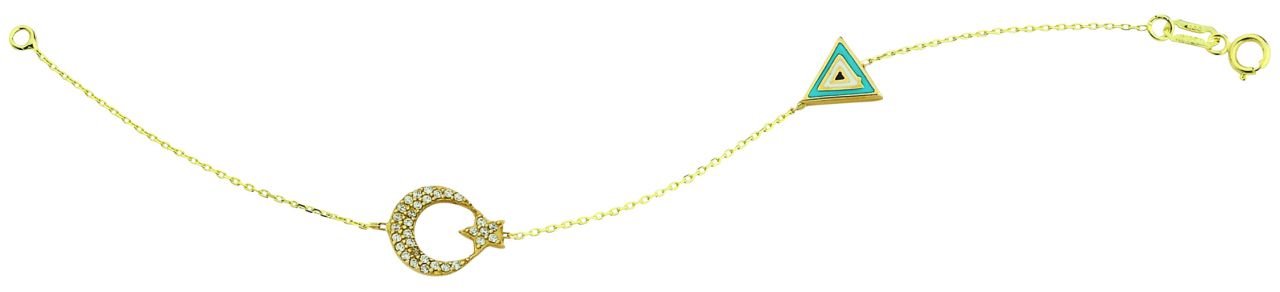 Beelo Gold 14K Altın Ayyıldız Mineli Mavi Nazar Bileklik BLB012