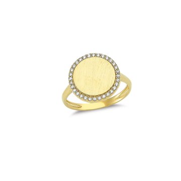 Beelo Gold 14K Altın Taşlı Plaka Yüzük