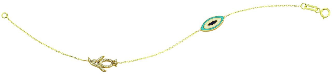 Beelo Gold 14K Altın Penguen Mineli Mavi Nazar Bileklik BLB015