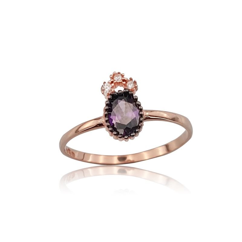 Beelo Gold 14K Altın Ametist Tasarım Yüzük