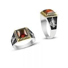 Beelo Silver 925K Gümüş Akik Tuğra Erkek Yüzük