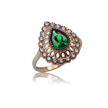 Beelo Gold 14K Altın Yeşil Taş Tasarım Yüzük