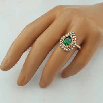 Beelo Gold 14K Altın Yeşil Taş Tasarım Yüzük