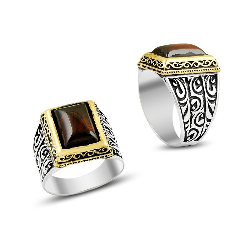 Beelo Silver 925K Gümüş Akik Erkek Yüzük