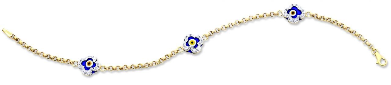 Beelo Gold 14K Altın Yonca Nazar Bileklik BA025