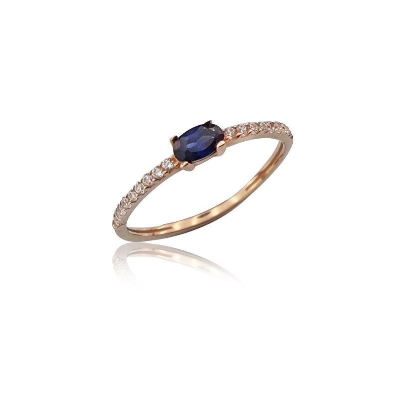 Beelo Gold 14K Altın Mavi Taş Tasarım Yüzük