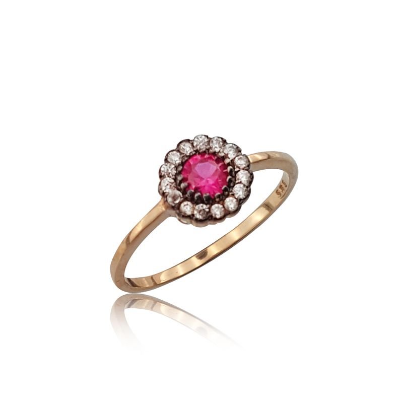 Beelo Gold 14K Altın Kırmızı Taş Tasarım Yüzük