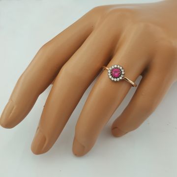 Beelo Gold 14K Altın Kırmızı Taş Tasarım Yüzük