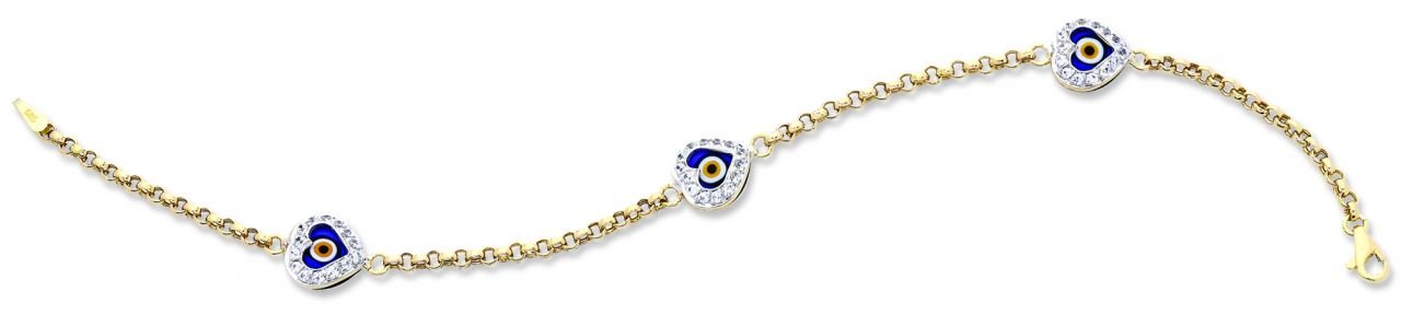 Beelo Gold 14K Altın Kalp Nazar Bileklik BA030