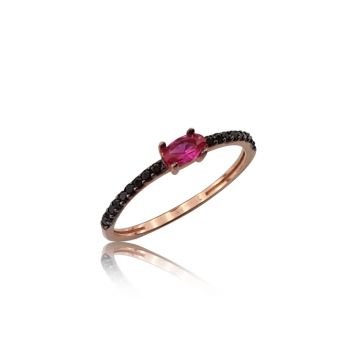 Beelo Gold 14K Altın Kırmızı Taş Tasarım Yüzük