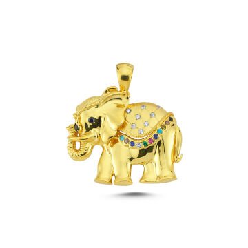 Beelo Gold 14K Altın Taşlı Fil Kolye Ucu