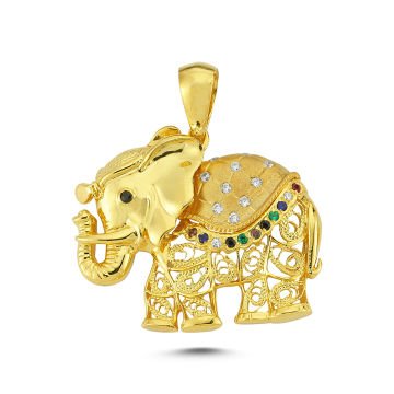 Beelo Gold 14K Altın Taşlı Fil Motifli Kolye Ucu