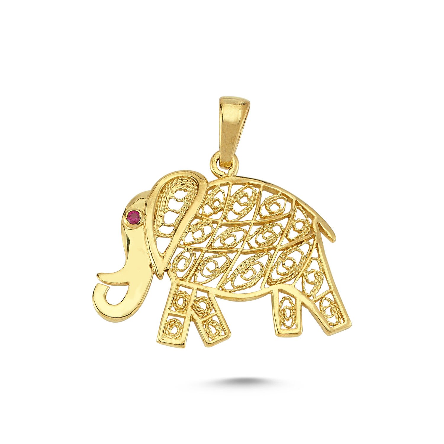 Beelo Gold 14K Altın Taşlı Fil Motifli Kolye Ucu